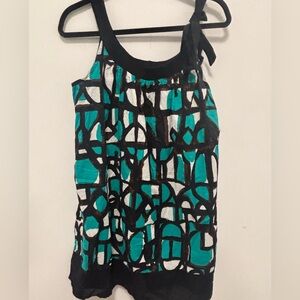 DKNY Black and Teal Patterned Top